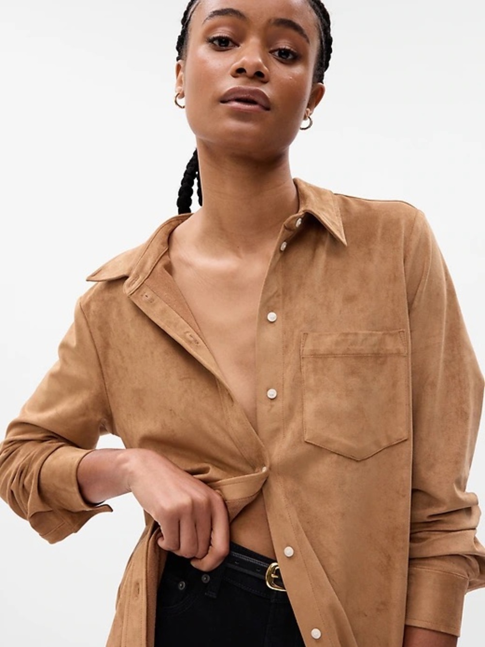 Gap Faux-Suede Shirt in Camel Hair Brown. Size XS. NWT